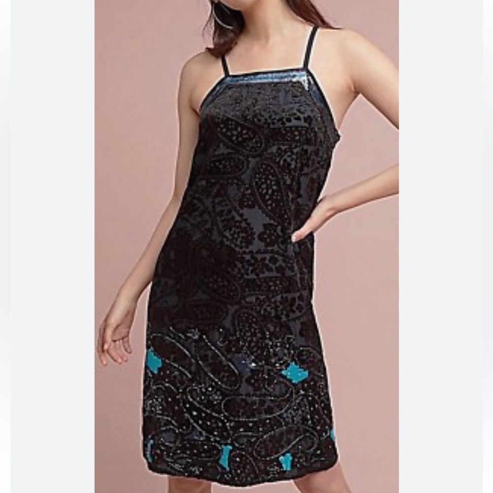 Anthropologie Moulinette Soeurs Imogen Beaded Sequin Velvet Dress US 4 NWT Party